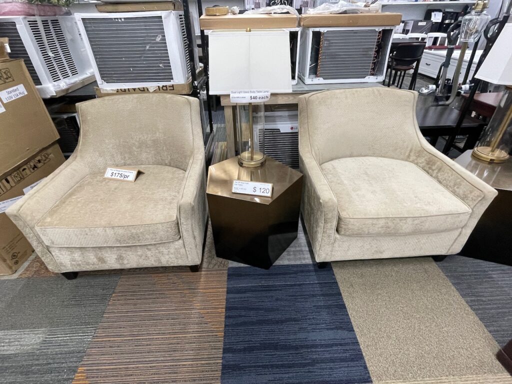 Beige fabric wide chairs