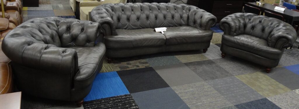 Gray Leather Tufted Furniture Set