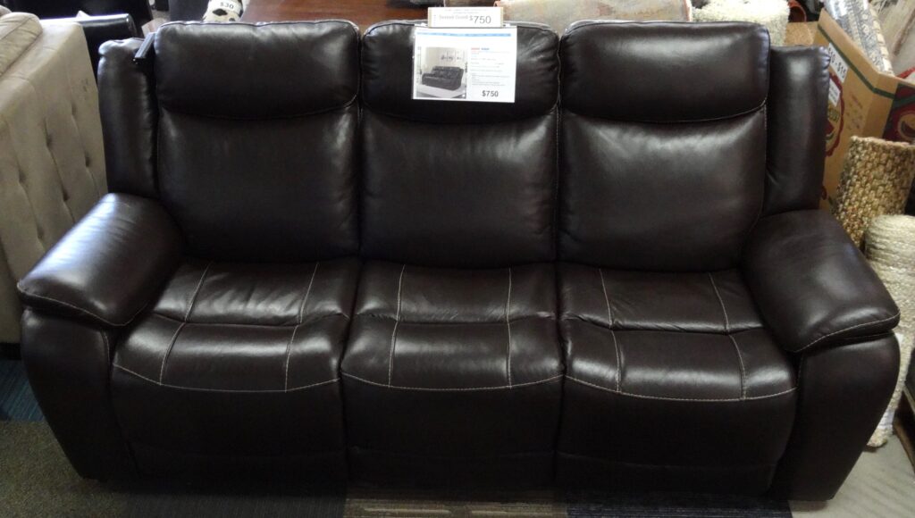 Harvey Brown Leather Power Reclining Sofa w/Powered Headrests